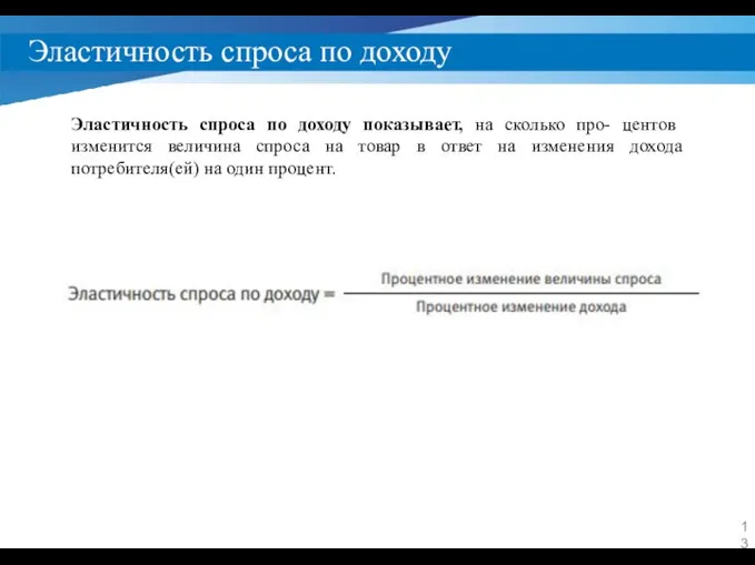 Эластичность спроса по доходу Эластичность спроса по доходу показывает, на сколько