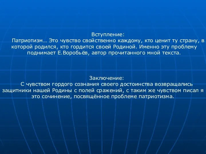 Вступление: Патриотизм… Это чувство свойственно каждому, кто ценит ту страну, в