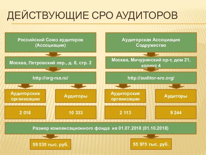 ДЕЙСТВУЮЩИЕ СРО АУДИТОРОВ Российский Союз аудиторов (Ассоциация) Москва, Петровский пер., д.