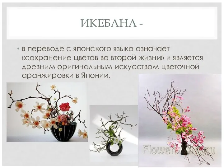 ИКЕБАНА - в переводе с японского языка означает «сохранение цветов во