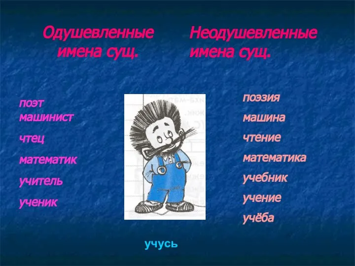 Одушевленные имена сущ. Неодушевленные имена сущ. поэзия машина чтение математика учебник