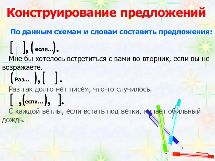 Конструирование предложений По данным схемам и словам составить предложения: Мне бы