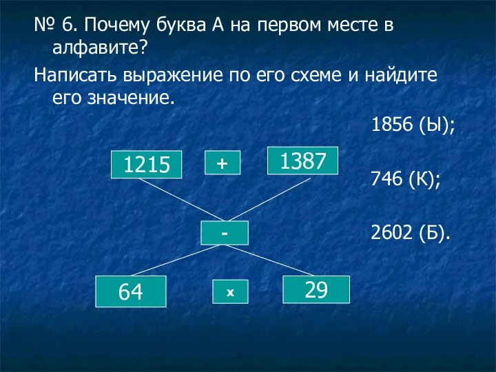 1215 1387 - 64 29 х № 6. Почему буква А