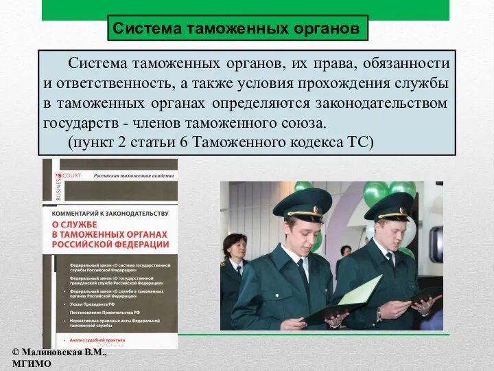 Система таможенных органов, их права, обязанности и ответственность, а также условия