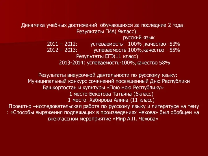 Динамика учебных достижений обучающихся за последние 2 года: Результаты ГИА( 9класс):