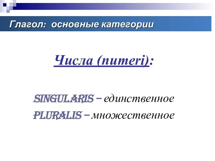 Числа (numeri): Singularis – единственное Pluralis – множественное