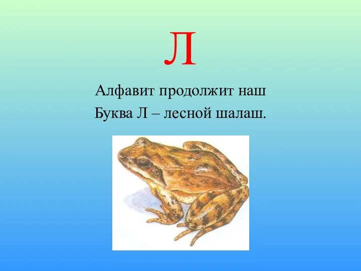 Л Алфавит продолжит наш Буква Л – лесной шалаш.