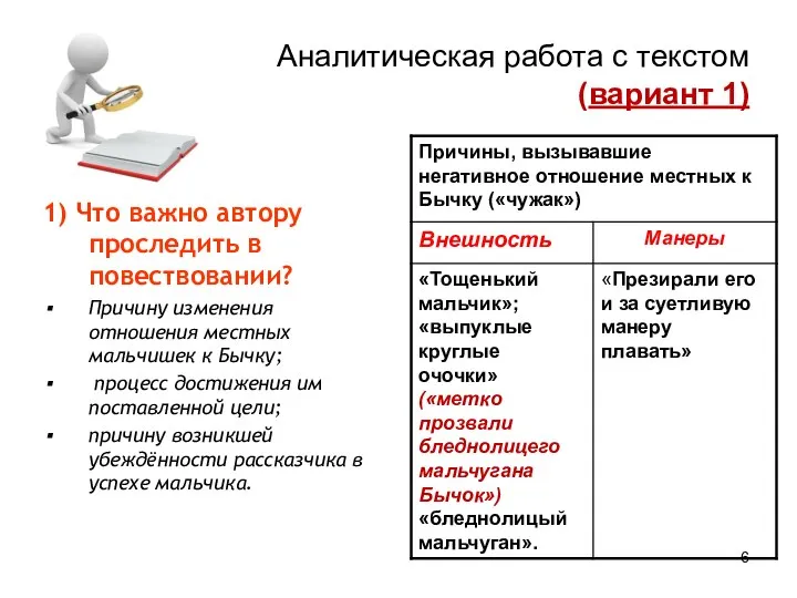 Аналитическая работа с текстом (вариант 1) 1) Что важно автору проследить