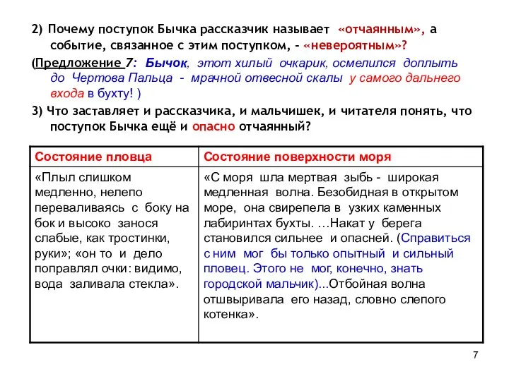 2) Почему поступок Бычка рассказчик называет «отчаянным», а событие, связанное с