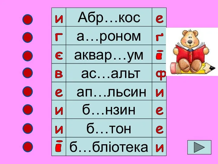 Абр…кос и е а…роном аквар…ум ас…альт ап…льсин б…нзин б…тон б…бліотека г