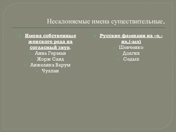 Несклоняемые имена существительные. Имена собственные женского рода на согласный звук. Анна