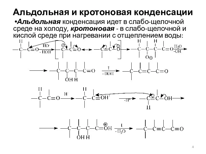 Альдольная и кротоновая конденсации Альдольная конденсация идет в слабо-щелочной среде на