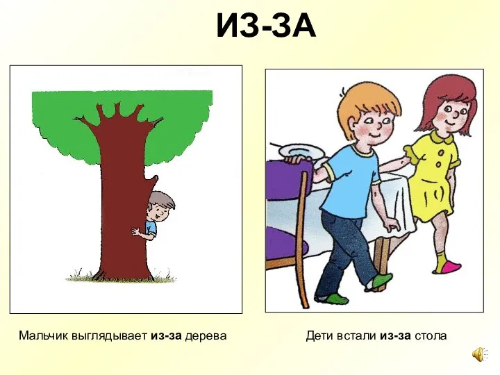 ИЗ-ЗА Мальчик выглядывает из-за дерева Дети встали из-за стола