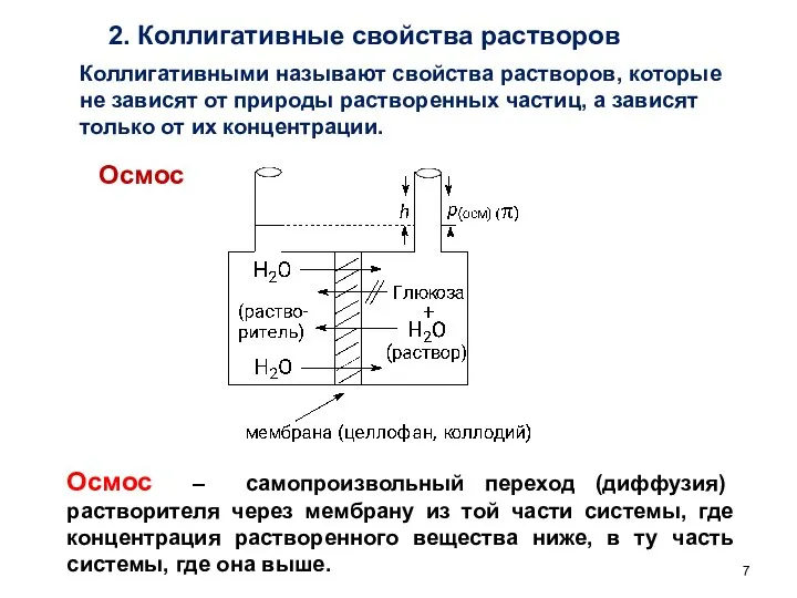 2. Коллигативные свойства растворов Коллигативными называют свойства растворов, которые не зависят