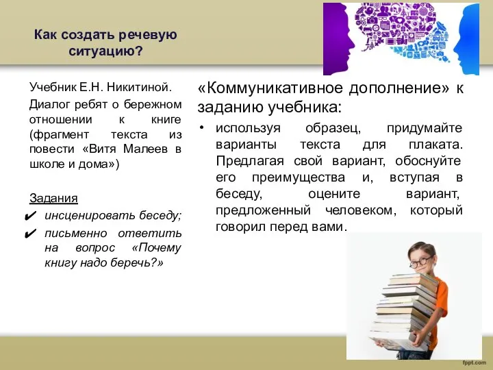 Как создать речевую ситуацию? «Коммуникативное дополнение» к заданию учебника: используя образец,