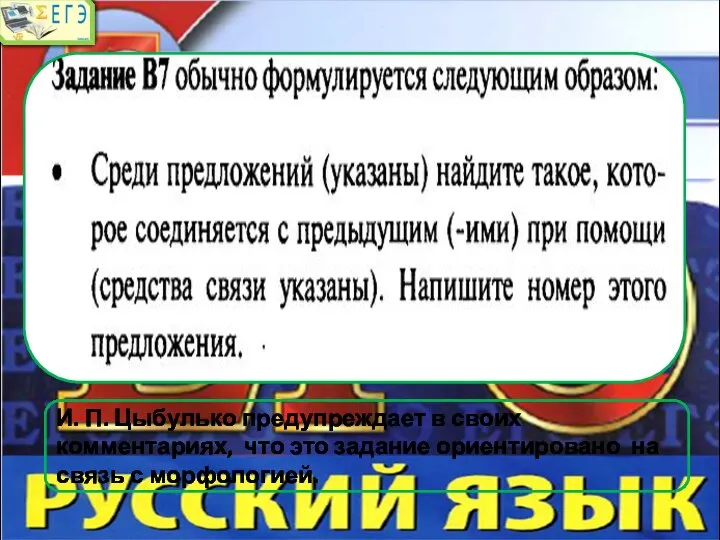 И. П. Цыбулько предупреждает в своих комментариях, что это задание ориентировано на связь с морфологией.