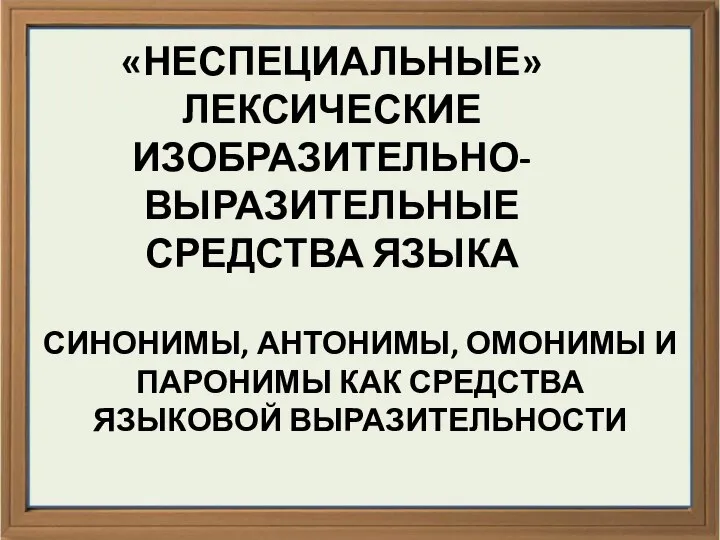 «НЕСПЕЦИАЛЬНЫЕ» ЛЕКСИЧЕСКИЕ ИЗОБРАЗИТЕЛЬНО-ВЫРАЗИТЕЛЬНЫЕ СРЕДСТВА ЯЗЫКА СИНОНИМЫ, АНТОНИМЫ, ОМОНИМЫ И ПАРОНИМЫ КАК СРЕДСТВА ЯЗЫКОВОЙ ВЫРАЗИТЕЛЬНОСТИ