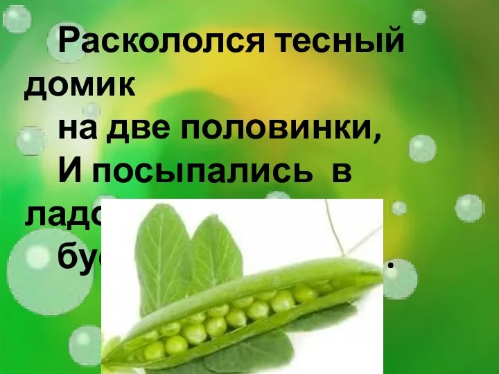 Раскололся тесный домик на две половинки, И посыпались в ладони бусинки-дробинки.