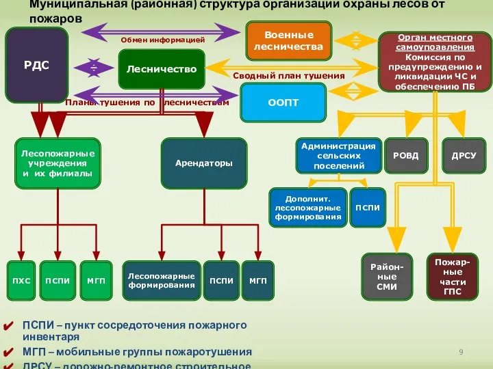 Муниципальная (районная) структура организации охраны лесов от пожаров Лесничество РДС Лесопожарные