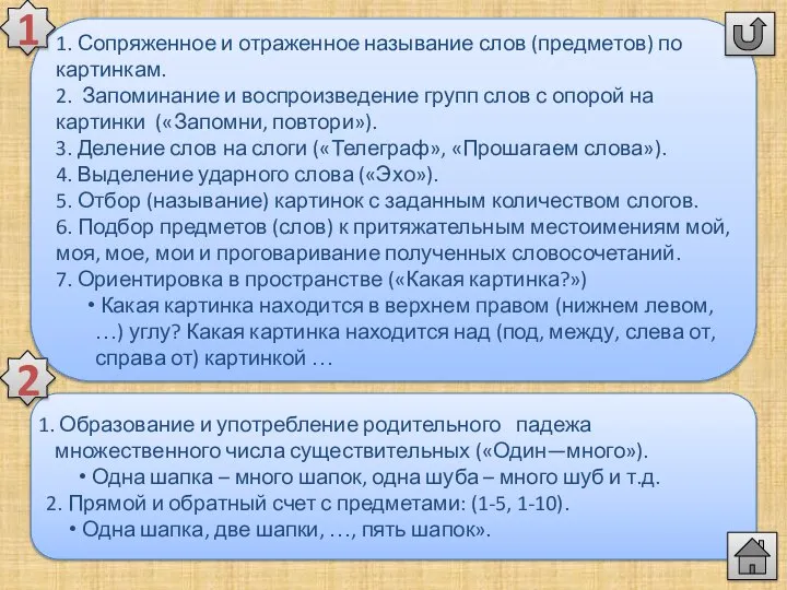 Образование и употребление родительного падежа множественного числа существительных («Один—много»). Одна шапка