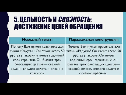 5. ЦЕЛЬНОСТЬ И СВЯЗНОСТЬ: ДОСТИЖЕНИЕ ЦЕЛЕЙ ОБРАЩЕНИЯ