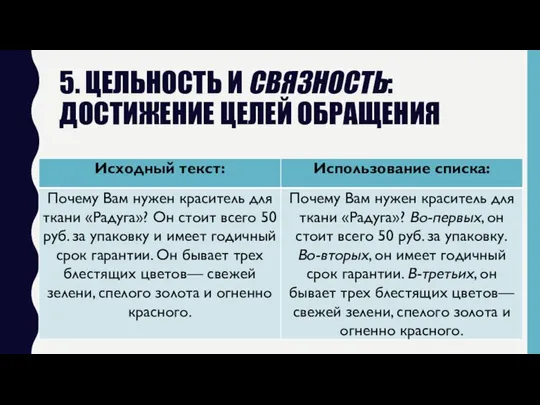 5. ЦЕЛЬНОСТЬ И СВЯЗНОСТЬ: ДОСТИЖЕНИЕ ЦЕЛЕЙ ОБРАЩЕНИЯ