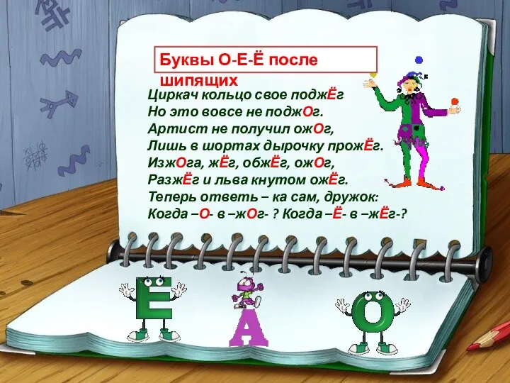 Циркач кольцо свое поджЁг Но это вовсе не поджОг. Артист не