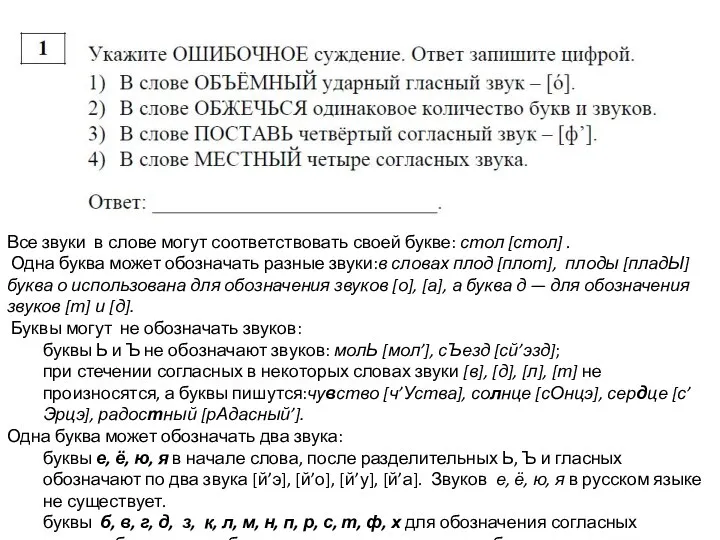 Все звуки в слове могут соответствовать своей букве: стол [стол] .