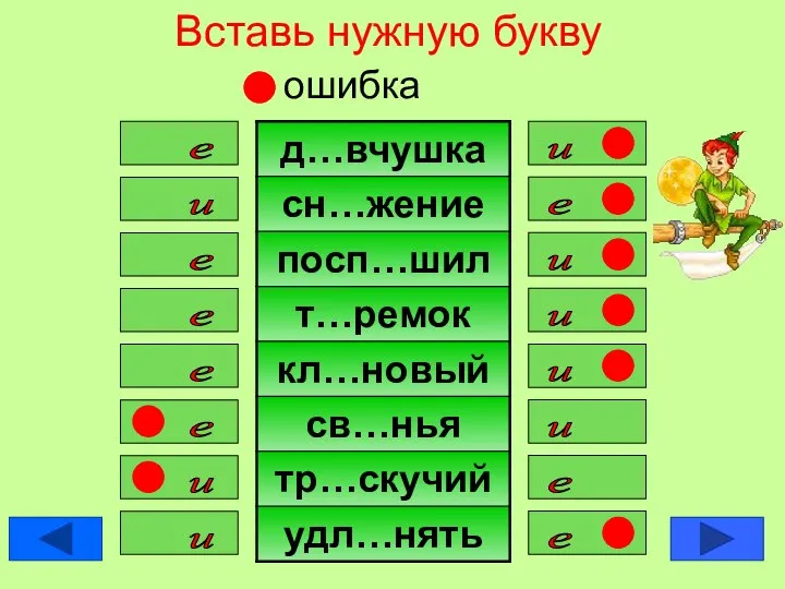 Вставь нужную букву ошибка е и и е е и е