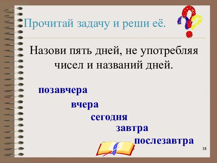 onachishich@mail.ru Прочитай задачу и реши её. Назови пять дней, не употребляя