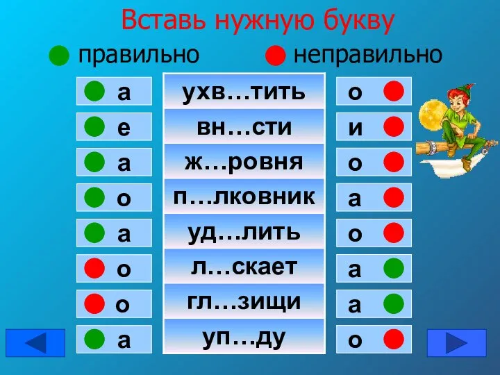 Вставь нужную букву правильно неправильно е а а о а о