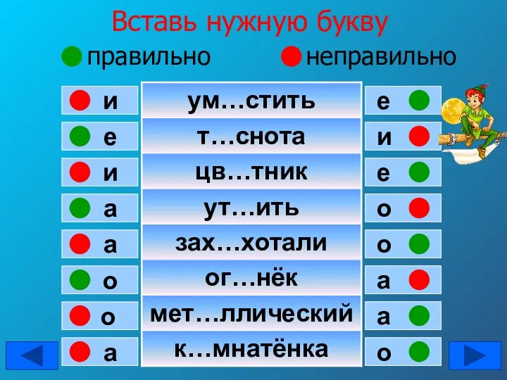 Вставь нужную букву правильно неправильно е и и а а о