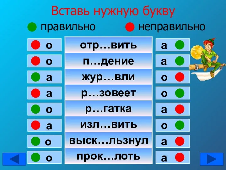 Вставь нужную букву правильно неправильно о о а а о а