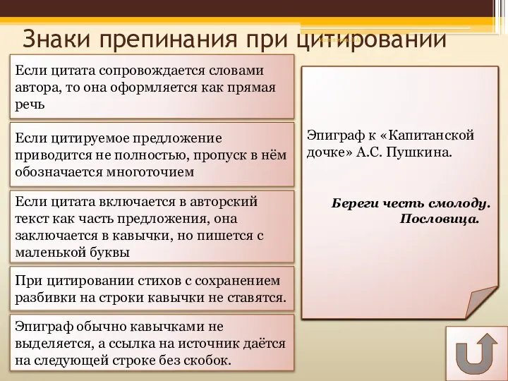 Знаки препинания при цитировании Если цитата сопровождается словами автора, то она