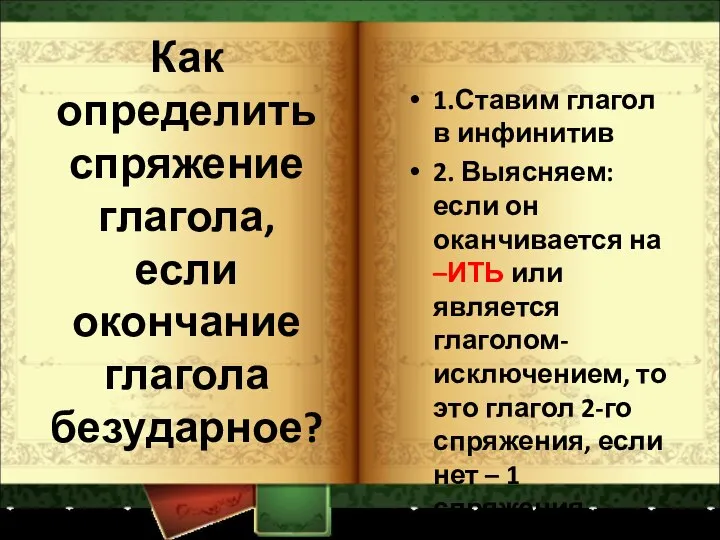 Как определить спряжение глагола, если окончание глагола безударное? 1.Ставим глагол в