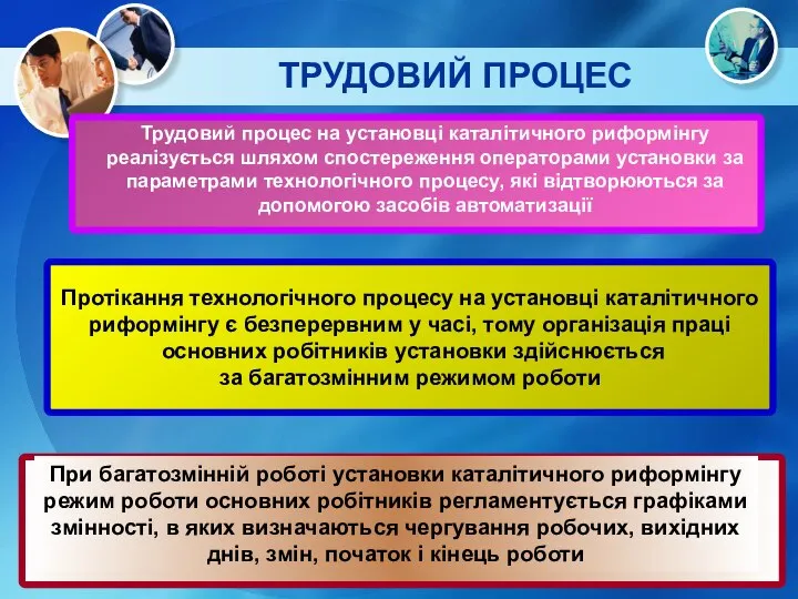 ТРУДОВИЙ ПРОЦЕС Протікання технологічного процесу на установці каталітичного риформінгу є безперервним