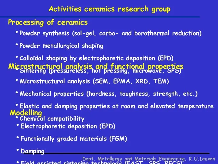 Activities ceramics research group Powder synthesis (sol-gel, carbo- and borothermal reduction)