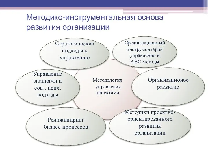 Методология управления проектами Методико-инструментальная основа развития организации Стратегические подходы к управлению