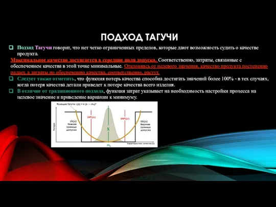 ПОДХОД ТАГУЧИ Подход Тагучи говорит, что нет четко ограниченных пределов, которые