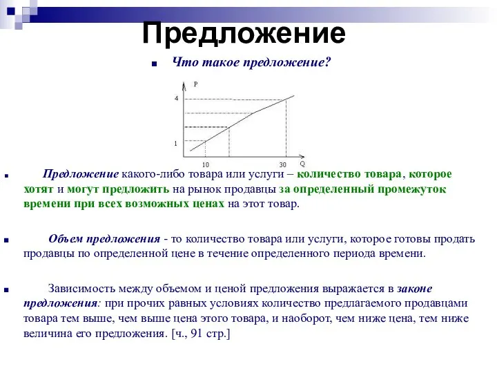 Что такое предложение? Предложение какого-либо товара или услуги – количество товара,