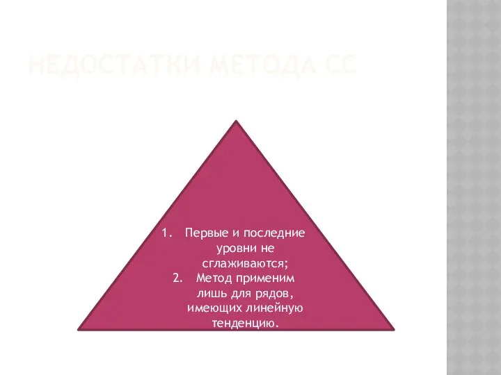 НЕДОСТАТКИ МЕТОДА СС Первые и последние уровни не сглаживаются; Метод применим