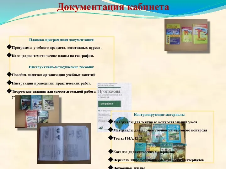 Документация кабинета Планово-программная документация: Программы учебного предмета, элективных курсов. Календарно-тематические планы