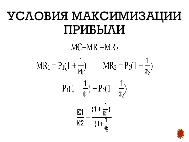 УСЛОВИЯ МАКСИМИЗАЦИИ ПРИБЫЛИ