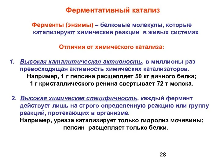 Ферменты (энзимы) – белковые молекулы, которые катализируют химические реакции в живых