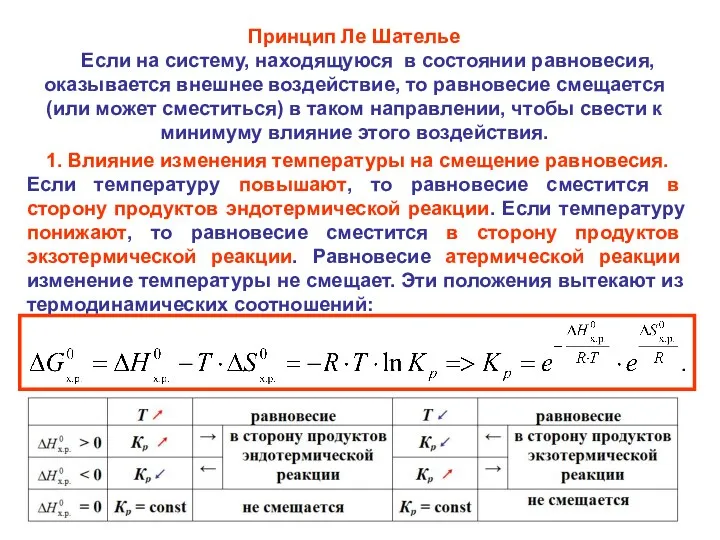 Принцип Ле Шателье Если на систему, находящуюся в состоянии равновесия, оказывается