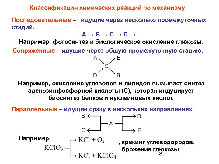 Сопряженные – идущие через общую промежуточную стадию. Классификация химических реакций по