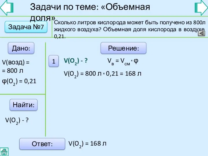 Задача №7 Дано: Найти: Решение: 1 Ответ: Сколько литров кислорода может