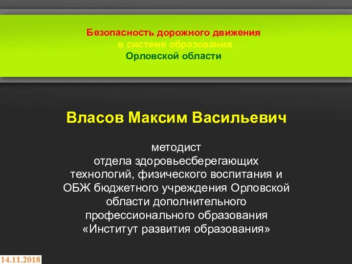 Безопасность дорожного движения в системе образования Орловской области Власов Максим Васильевич