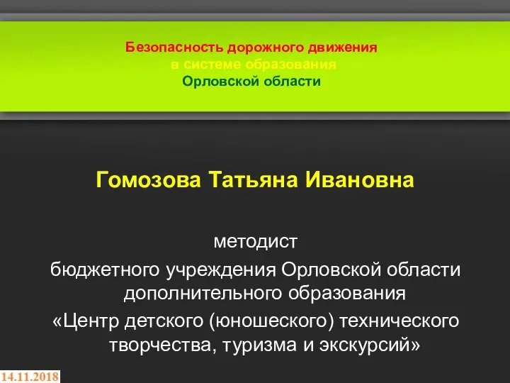 Безопасность дорожного движения в системе образования Орловской области Гомозова Татьяна Ивановна