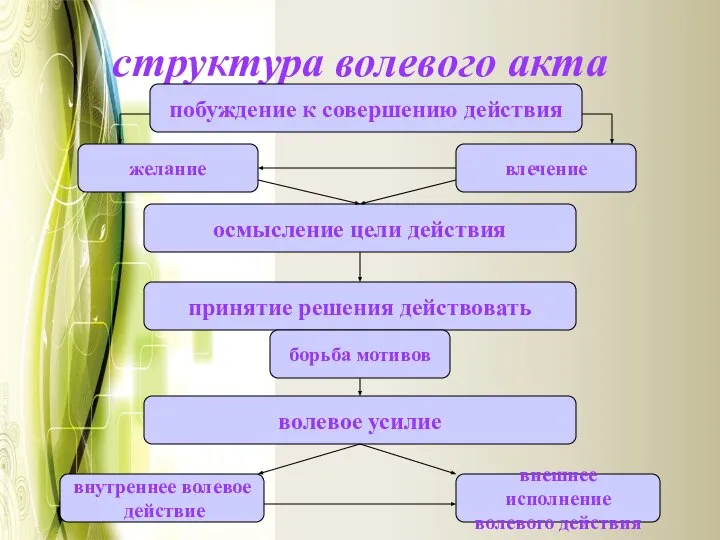 структура волевого акта побуждение к совершению действия осмысление цели действия принятие